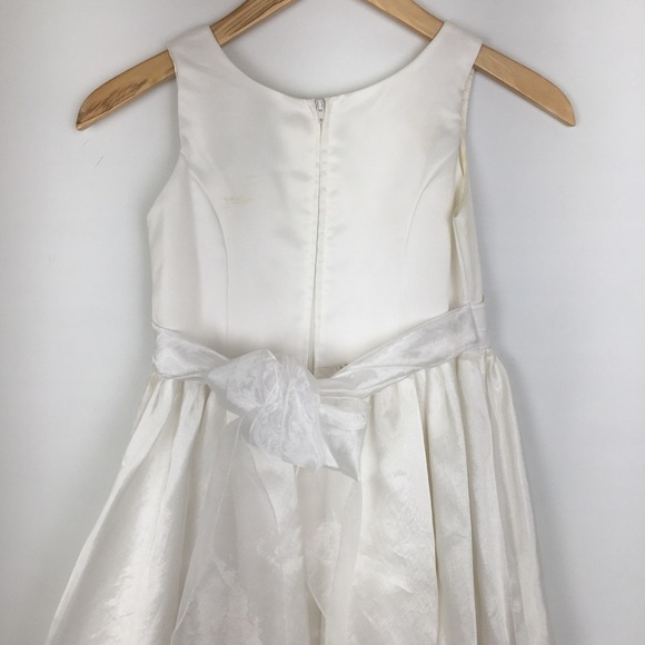 First Communion Dress White Sheer Satin Overlay Tank Pearl Flower Appliqué Sz 10 - Picture 10 of 16